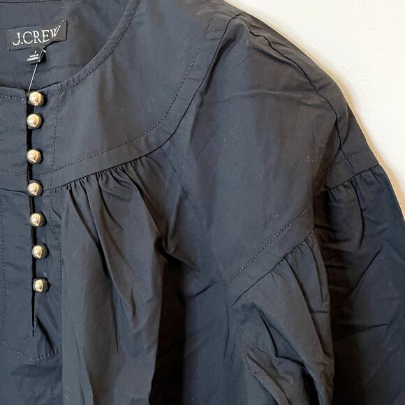J.Crew Shirred Popover Top Cotton Poplin Long Sleeve Office Date CI522 Black XXS - Picture 2 of 15